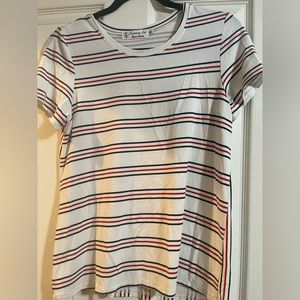 Fighting Eel white with blue and red stripes top.